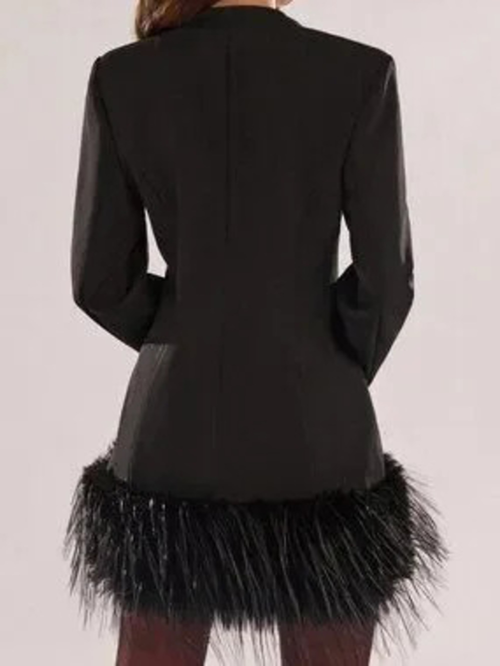 ZARA Black Party Women's Double-Breasted Faux Fur Hem Blazer